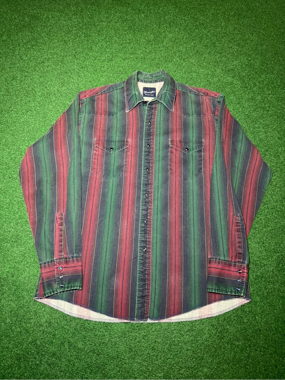 Wrangler Brushpopper Pearl Snap Western Vintage Vertical Stripe L Shirt 23x29